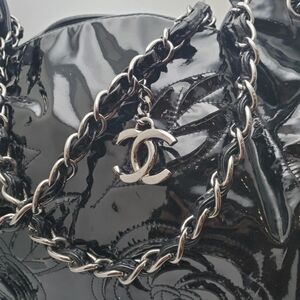 Chanel Glossy Black Bag with Silver Chain